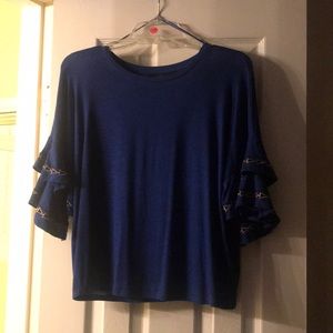 Bright blue 3/4 length top